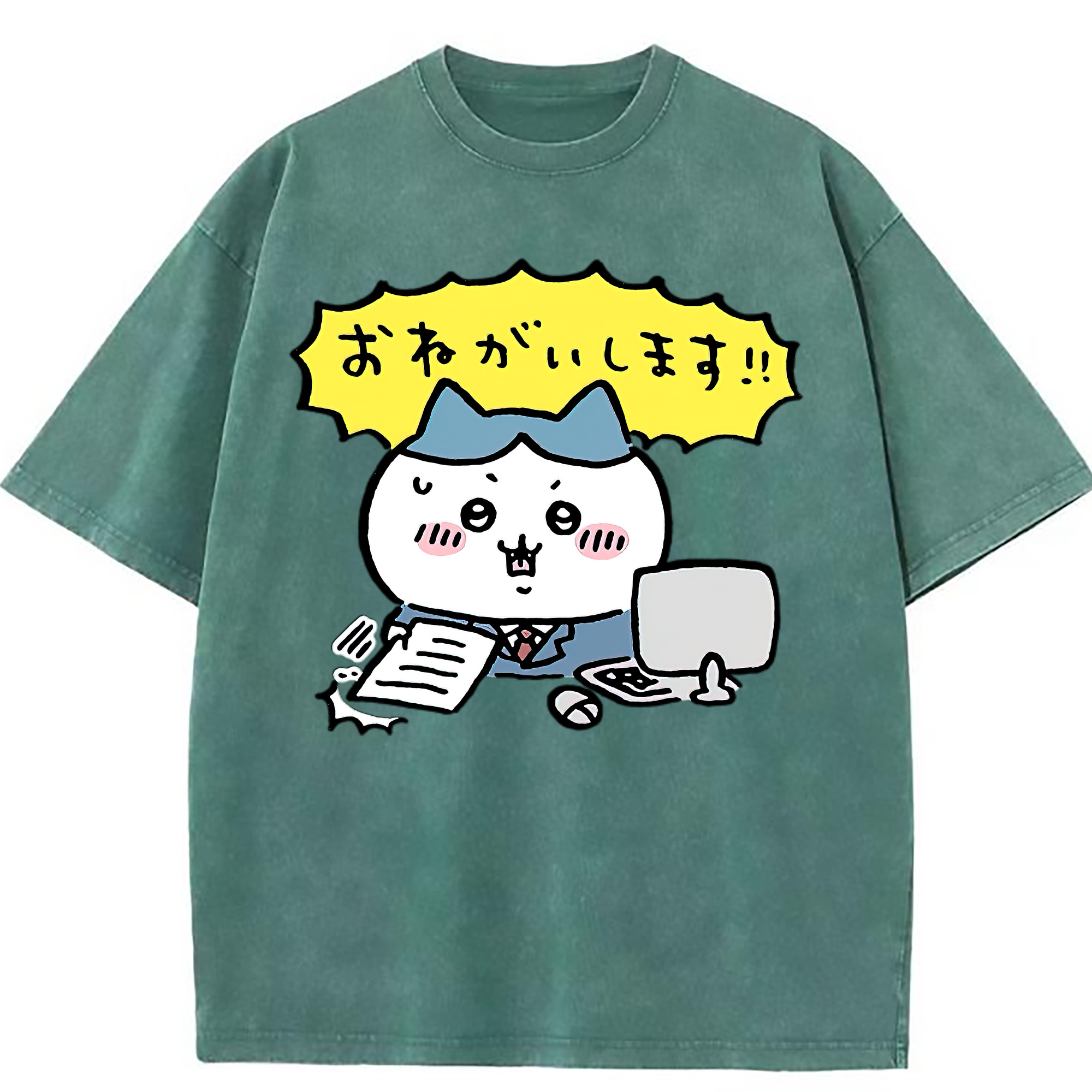 （画像用） ちいかわ ハチワレ Chii-kawa hachiware 綿100% ヴィンテージ風 半袖Tシャツ（フロントプリント）